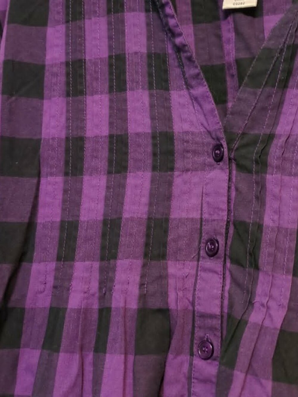 Mainstreet Blues Sz L Buffalo Check Button Down Blouse Oversized Pleated Farmcor - Picture 2 of 7